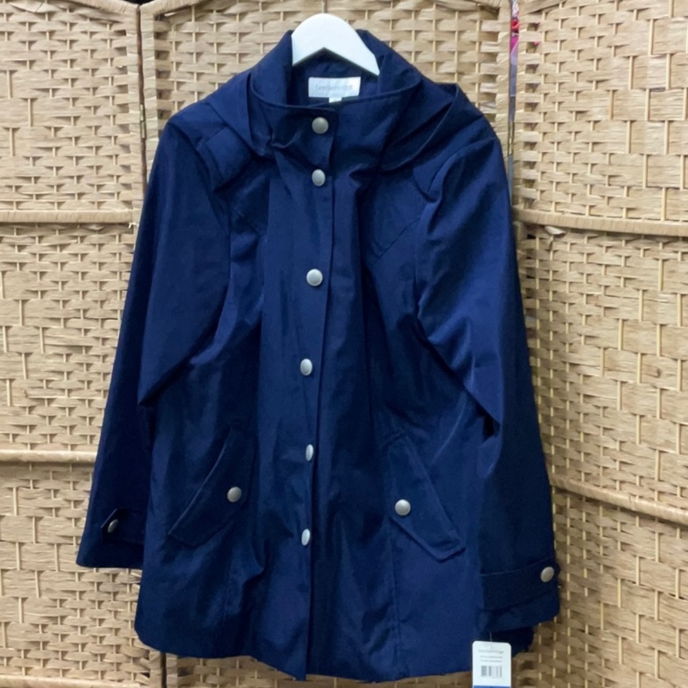 Breckenridge Navy Blue Women's Trench Coat with Snap Closure